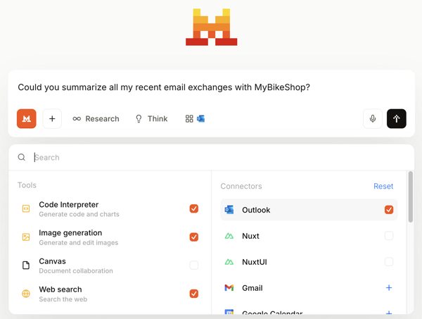 Chat using Outlook Connector in Mistral AI Le Chat Screenshot