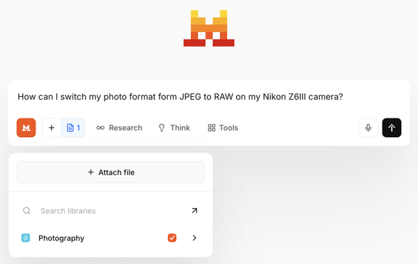 Chat using Photography Library in Mistral AI Le Chat Screenshot